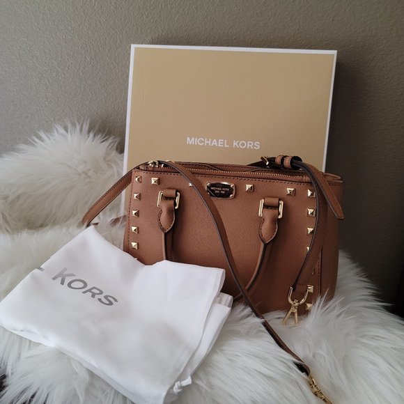 Michael Kors Handbags - Michael Kors Kellen Studded Saffiano Crossbody - Acorn